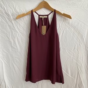 Monk & Lou Dark Purple Chiffon V-Neck Tank Top